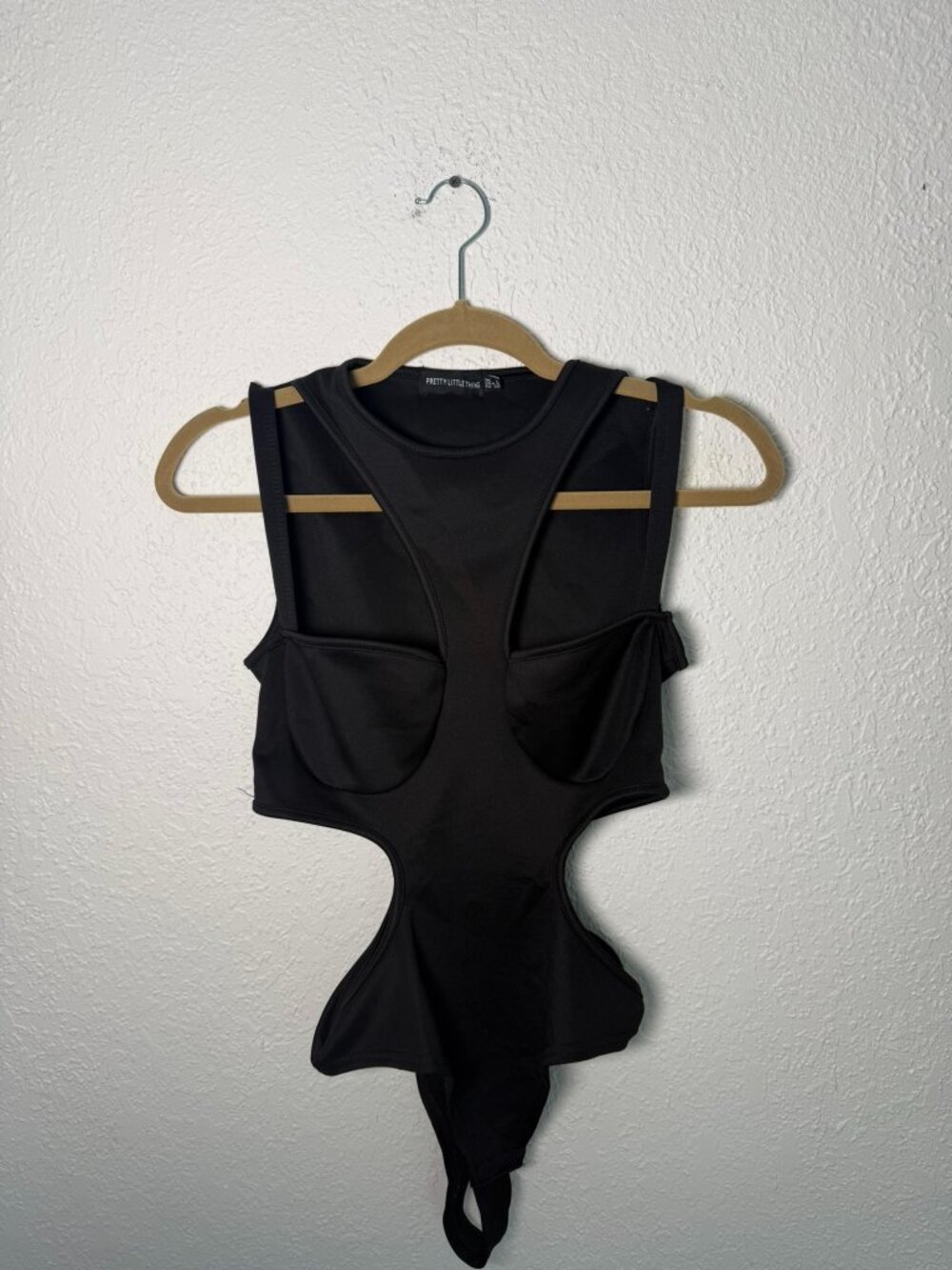 PrettyLittleThing Black Scuba Multi Cut Out High Neck Bodysuit Size 4